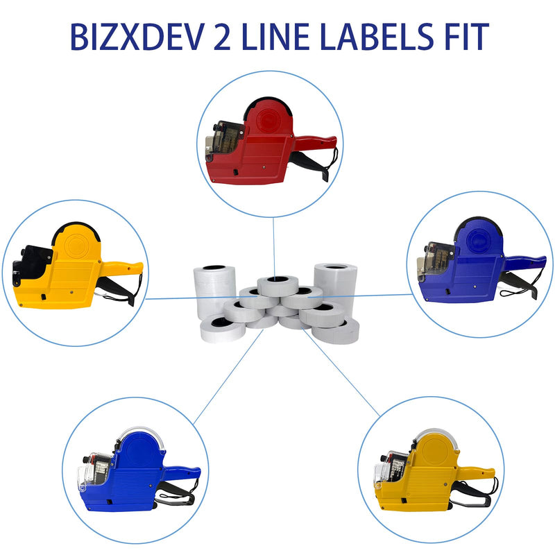2 Line White Labels 20 Rolls 8000 Blank Price Date Labels with 3 Ink Rolls for BIZXDEV and Most 2 Line Price Guns