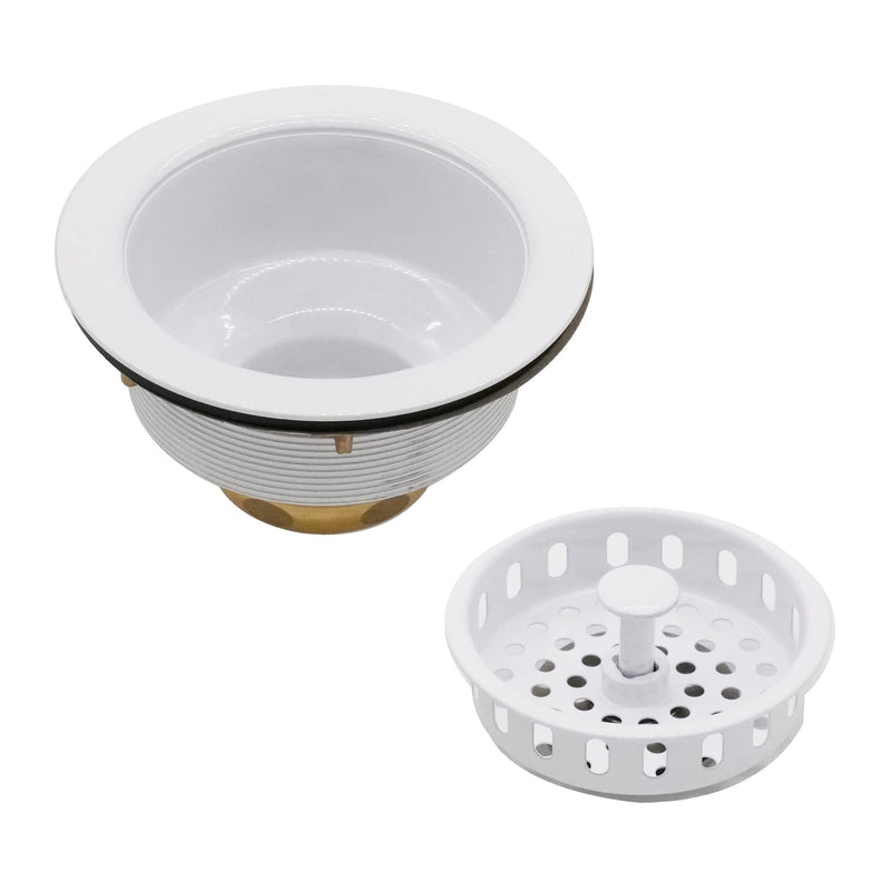 Westbrass A2165-50 4-1/4" OD Post Style Large Kitchen Basket Strainer with Waste Disposal Flange and Stopper Drain Set, Powder Coat White