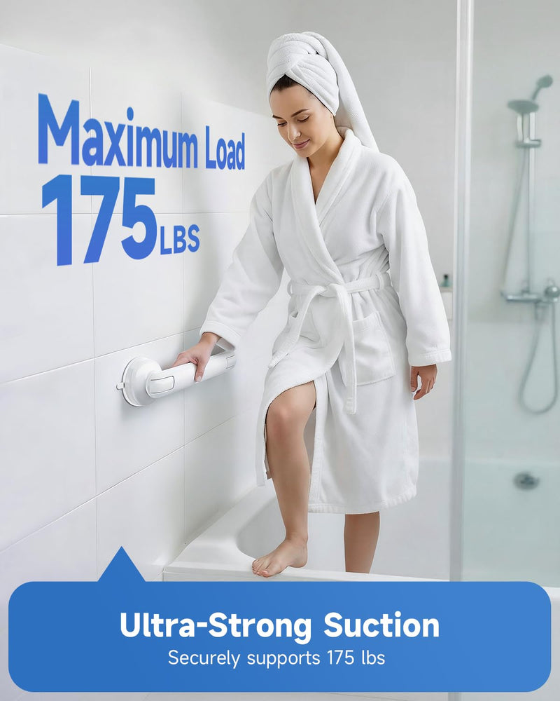 Suction Shower Handle, 2 Pack Grab Bars for Shower and Bathroom, Removable Safety Grip No Drilling & Waterproof, Heavy Duty Suction Cup Bath Handrails Grab Bars for Bathtubs, 11 inch - White