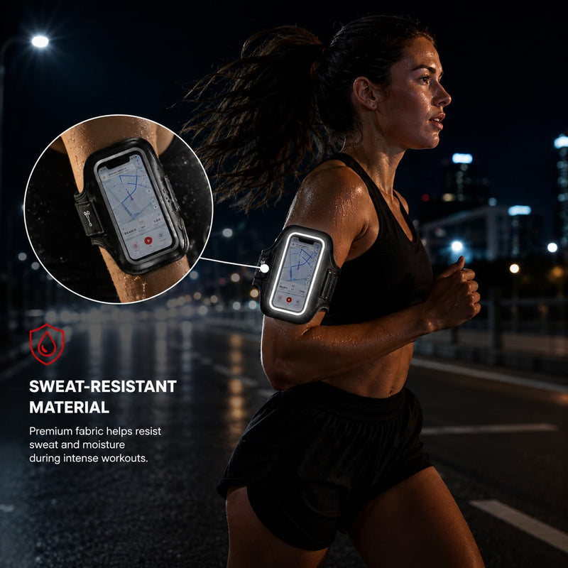 Running Armband Phone Holder with Key Pockets, Sweatproof Sports Arm Band | Phone Holder for iPhone 17 16 15 Pro 14 Plus 13 11 XR, Galaxy S25/S10, with Card Slot for Running Gym Workout, Up to 6.8"