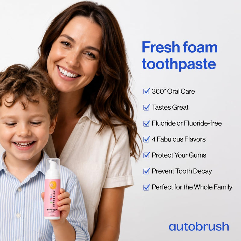 Autobrush Fluoride Foaming Toothpaste for Kids, Bubblegum Flavor, Whitening & Deep Cleaning, Travel Friendly, Anti-Cavity (Pack of 2) 1.69 Fl Oz (Pack of 2)