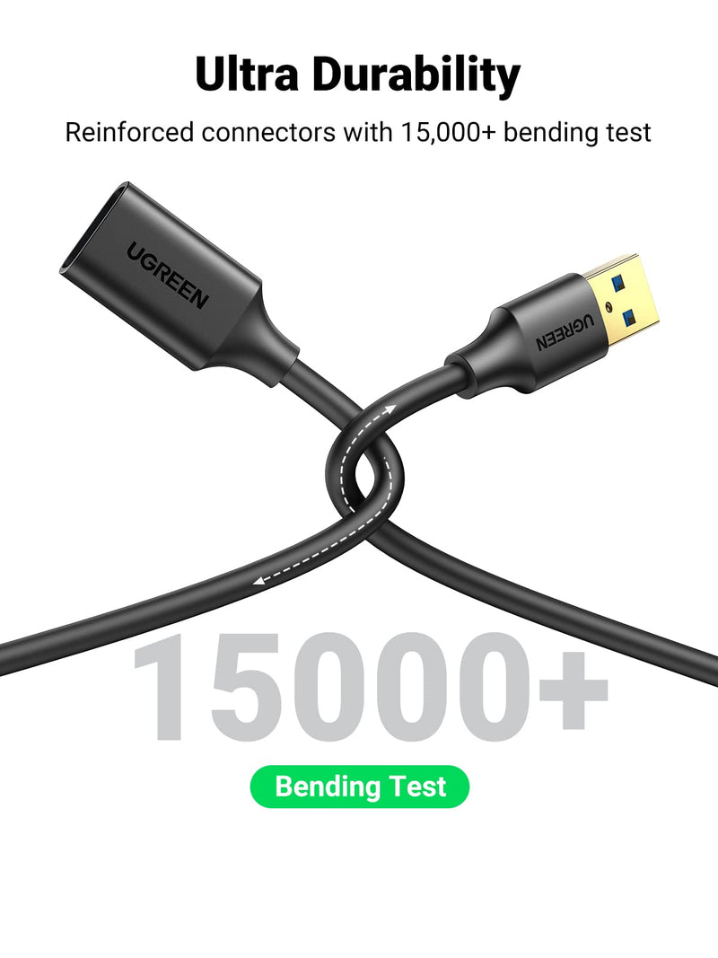 UGREEN USB Extender, USB 3.0 Extension Cable Male to Female USB Cable High-Speed Data Transfer Compatible with Webcam, Gamepad, USB Keyboard, Mouse, Flash Drive, Hard Drive, Oculus VR, Xbox 15 FT 5.0 Meter