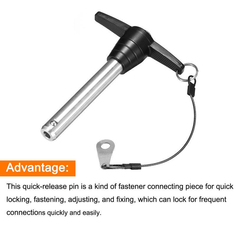 uxcell T Handle Lock Pins, 5/8" Pin Dia. 3-5/32" Usage Length Stainless Steel Push-Button Quick Release Pin with Lanyard Cable (16mm-80mm) 5/8" x 3-5/32"