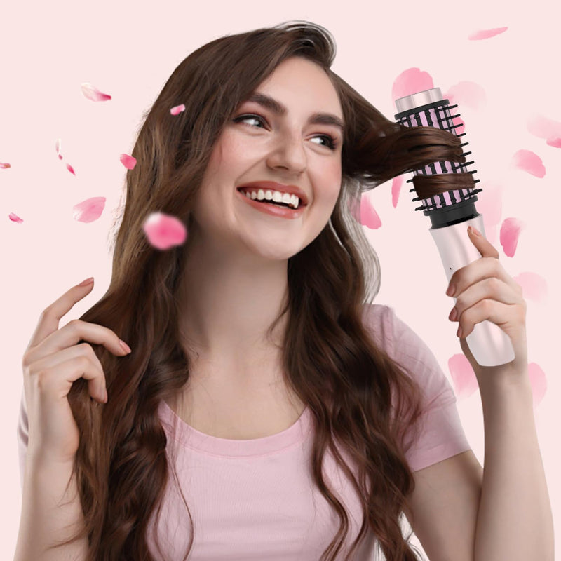 Cordless Curling Pro. Hot Brush Rechargeable for Long Hair | 7000mAh by 4 Heating up to 210°C, Negative Ionic Salon Smooth Tangle-Free Hair Styling in Minutes, for Travel & Home Rose Gold