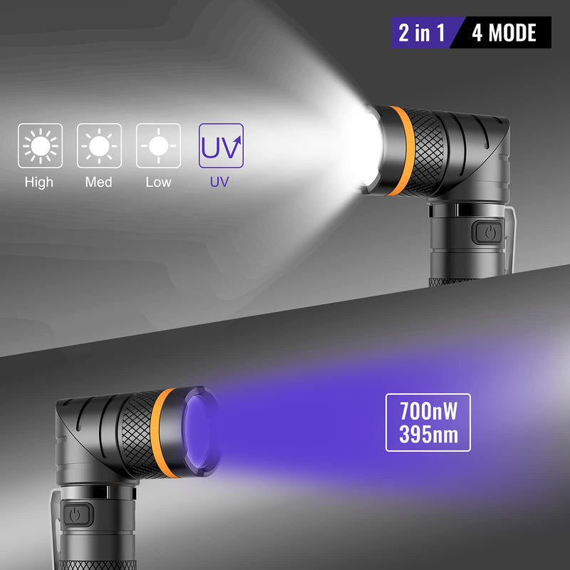 NICRON B75 High Power UV Flashlight Rechargeable LED 1000 Lumens 395nm Ultraviolet, 90 Degree 4 Modes Flashlight with Magnetic Base IP65 Waterproof for Camping Outdoor Night Walking Urine Detector with UV Light