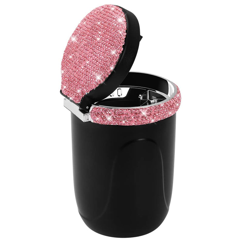 SAVORI Car Ashtray for Women Men, Portable Bling Cigarette Smokeless Cylinder Cup Holder with Blue LED Light Indicator Car Accessories (Pink) Pink