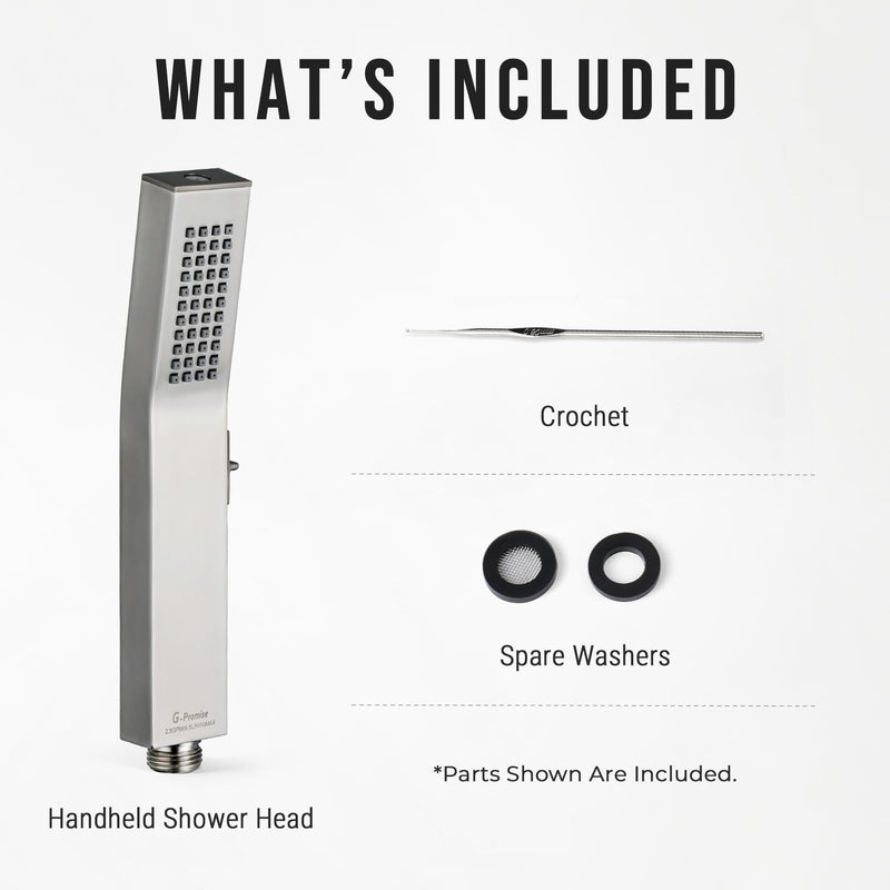 G-Promise All Metal Square 2 Function Handheld Shower Head, with Side Push Switch, Easy and Quick Switch to Power Wash Mode, Bathroom Shower Wand Design Exquisite Luxury, 2.5 GPM, Brushed Nickel