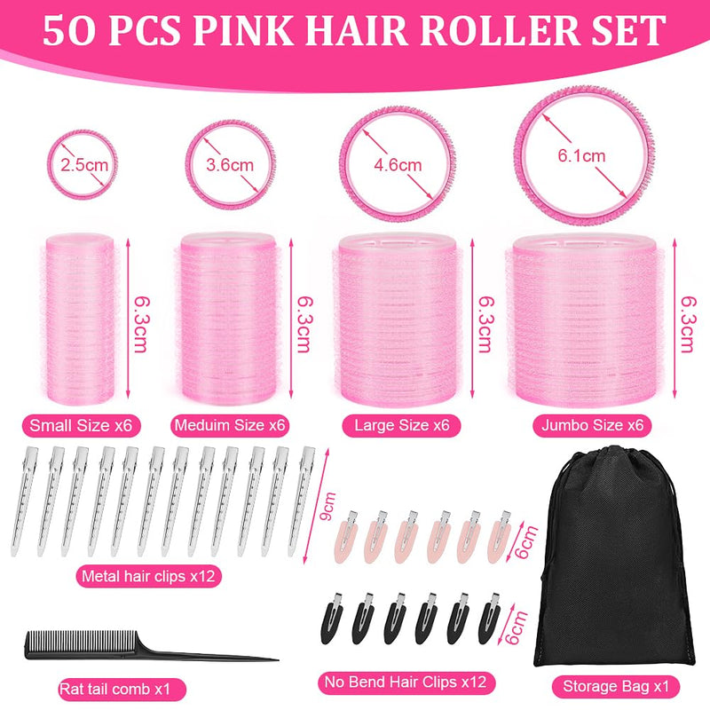 HOTUT 50Pcs Hair Rollers with Clips,24Pcs Self Grip Hair Rollers Set,4 Sizes,24Pcs Duckbill Clip,a Storage Bag and a Comb,No Heat Heatless,DIY Curlers Rollers Tools for Long,Medium, Short,Fine Hair