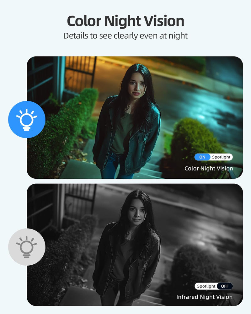 2K Security Cameras Wireless Outdoor, 2 Pack Battery Powered WiFi Cameras for Home Security with AI Motion Detection, Spotlight Color Night Vision, 2-Way Talk, Siren Alarm, IP65, Cloud/SD Storage Black 2 Pack