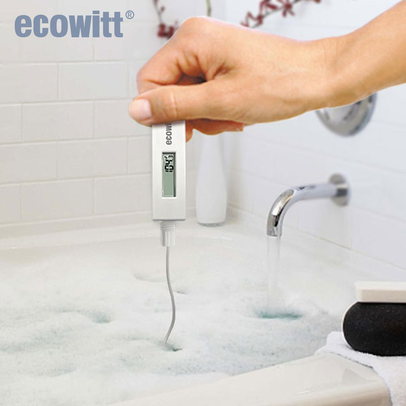 ECOWITT WN34BL Digital Pool Thermometer with LCD Display, Waterproof Water Temperature Sensor, Easy to Mount, 10ft Cable Sensor for Swimming Pool, Hot Tubs, Spas, Bath Water, Fish Ponds
