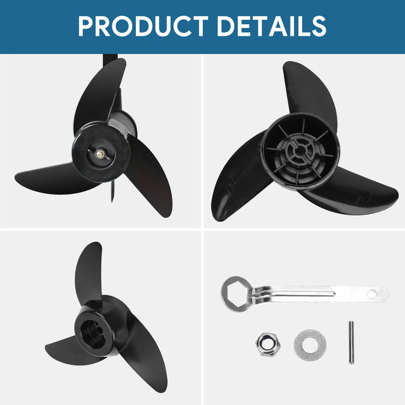 8.6in 3-Blade Marine Propeller Kit Plastic Outboard Propeller Boat Engine Propeller Electric Thruster Trolling Motor Parts for 28lb/36lb/46lb Outboard,for 12V/24V Motor