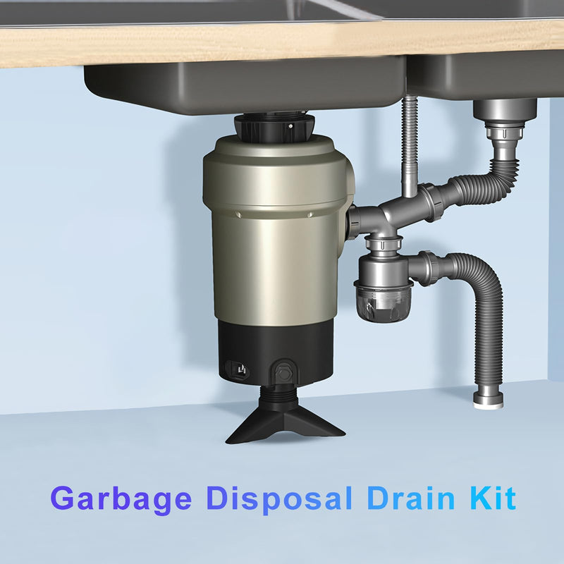 Garbage Disposal Drain Kit, Kitchen Sink P-Trap 1 1/2, Space Saving, Visible, Clog Resistant, Odor Resistant, Easy to Clean Double Sink Drain Gray