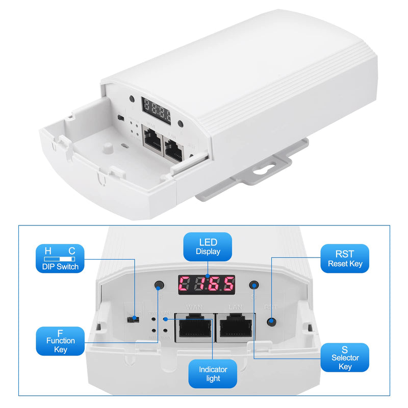 Wireless Bridge Set 900Mpbs 5.8G WiFi Outdoor CPE Point to Point Long Range up to 2-3KM CPE200 with 12dBi High-Gain Antenna，24V PoE Power, IP65 Waterproof,2-Pack, White Old version