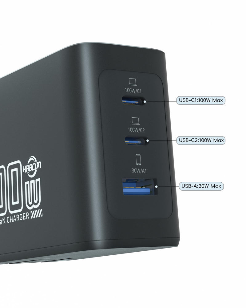 100w USB C Charger with Smart Display, 3-Port GaN Laptop Fast Charger Block | Power Adapter with Touch Controls for iPad, MacBook, iPhone 17/16 Series and More (Non Cord)