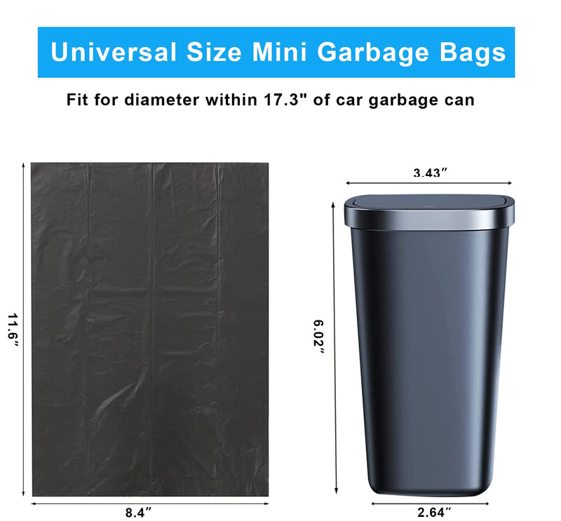 Car Trash Bag, [PE]Mini Trash Bags for Car, Mini Garbage Bags for Car Trash Can with Tear-Resistant Black Discreet Design Perfect Waste Disposal for Home Office On-The-Go Travel 3Roll-Black