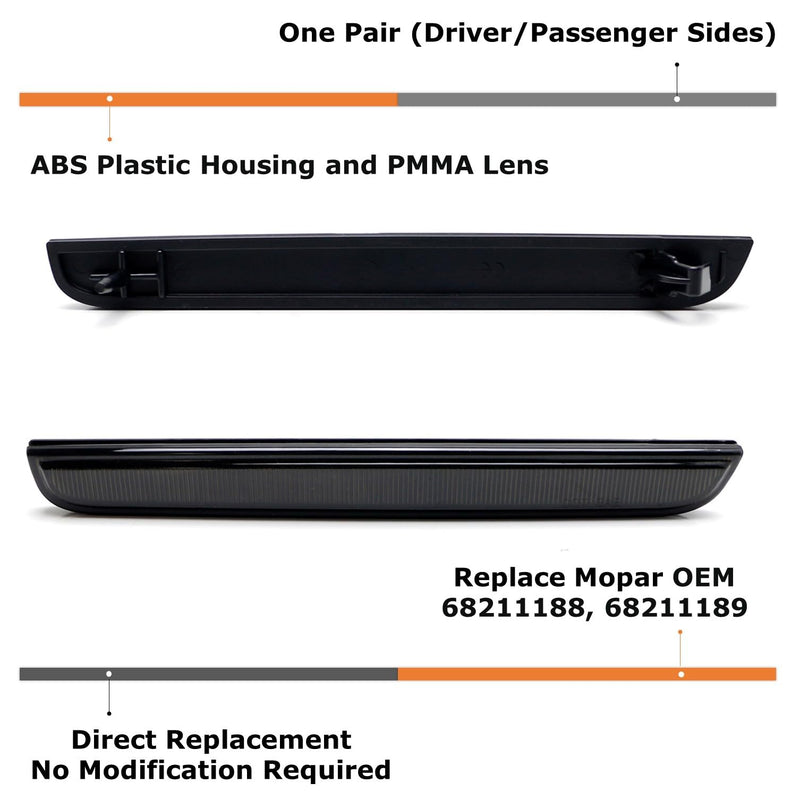 iJDMTOY Blackout Smoked Lens Rear Bumper Reflector Lenses Compatible With 2015-up Dodge Challenger, OE-Spec LH RH Assembly