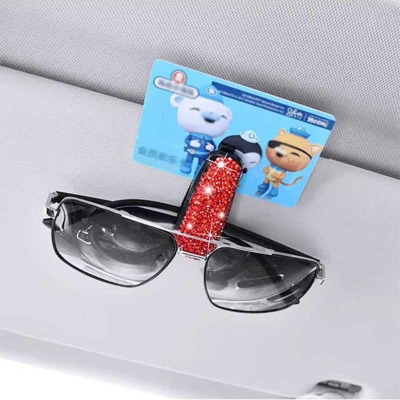 Turcee Set of 2 Bling Rhinestone Car Sun Visor Glasses Holders with Anti-Scratch Sponge,Car Decoration for Women Girls,Ticket Card Clip Visor Organizer,Universal Rhinestone Car Accessories (Red-2pcs) Red-2pcs