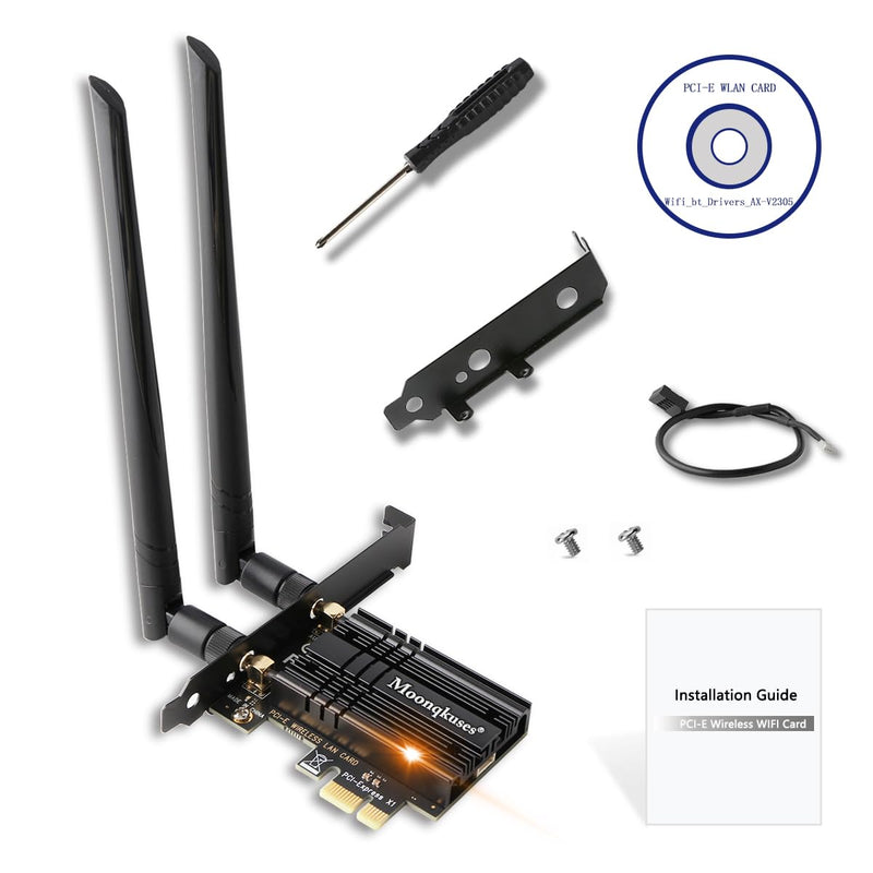 WiFi 6E Card 5400Mbps PCIe with Bluetooth 5.3, Intel WiFi 6E AX210 Chip, Tri-Bands (6GHz/5GHz/2.4GHz) Wireless Adapter with MU-MIMO, WPA3, OFDMA, Ultra-Low Latency, Support Windows 11/10(64Bit)