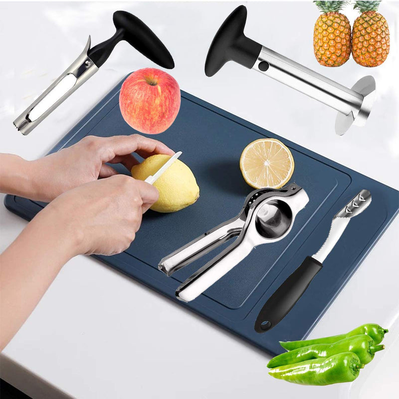 Pineapple Corer Peeler Slicer Cutter, Lemon Press Squeezer Manual Juicer, Apple and Jalapeno Pepper Corer Remover, yamesu 4-piece Set Kitchen Tools Apple Pineapple Pepper Lemon