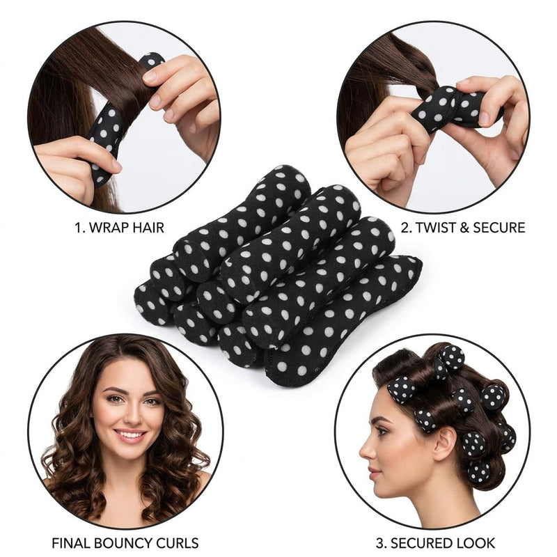 12 Pcs No Heat Hair Curlers, Heatless Curlers Lon Short Hair, Soft Sponge Rollers, Wave Hair Curlers Rollers, Sleep in Curlers with Retro Polka Dots, DIY Hair for Natural-Looking Pillow Soft Curls