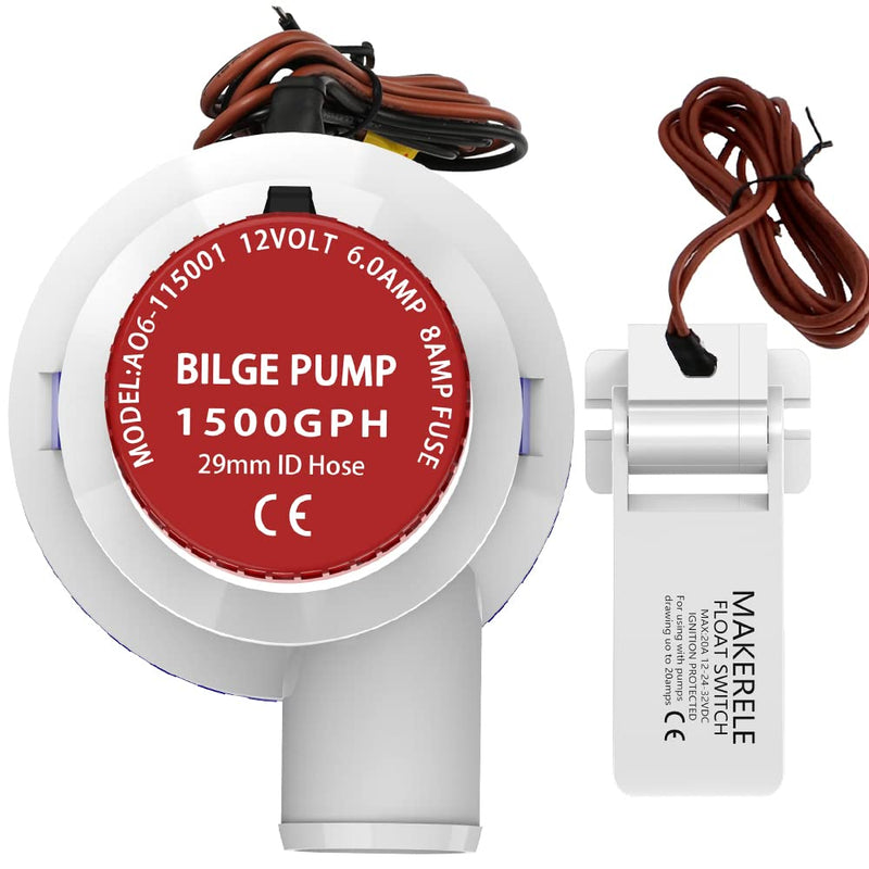MAKERELE 12V 1500GPH Low Noise Electric Bilge Pump, Non-automatic Pump For Water Tank Pool Yacht RVS Ets 1500gph bilge pump with switch
