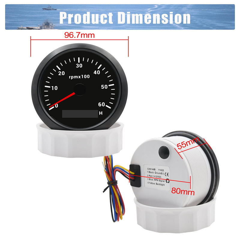 85MM RPM Tachometer Gauge 6000RPM Automotive Replacement Tachometers 0-6000 RPM Tacometro Meter LED for Car Auto Boat Truck Tachometer Gauge 7 Colors Backlight 9-32V 3-3/8" Black 6000 RPM