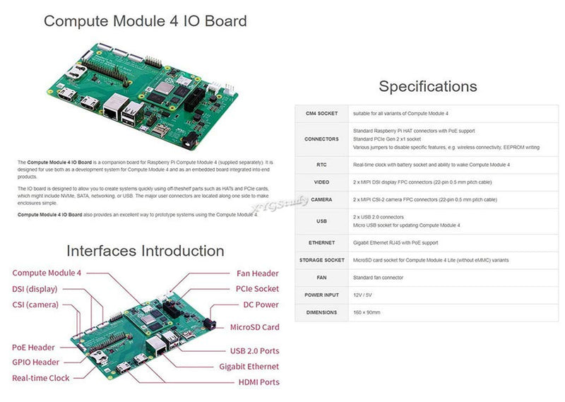 for Raspberry Pi Compute Module 4 IO Board Development Platform and Reference Base-Board Design for CM4 with Cables @XYGStudy