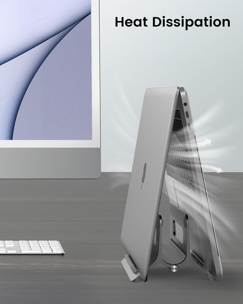 SODI Vertical Laptop Stand for Desk, Gravity Auto Lock MacBook Stand, Aluminum Laptop Holder Vertical Compatible with MacBook Pro, Air, Tablet, Space-Saving Organize Work & Home Office, Gray Space Grey