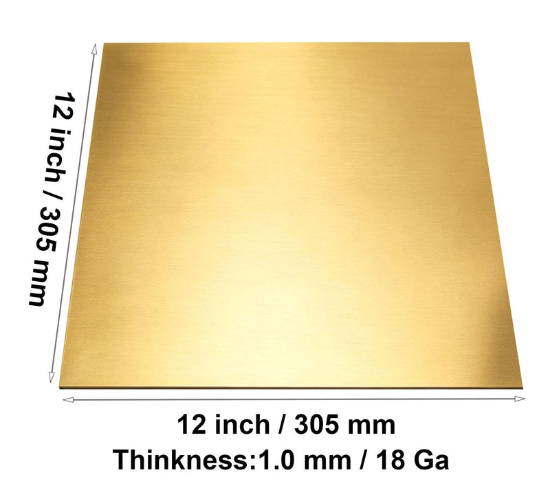 1 Pcs C280 Brass Sheet, 12" x 12", 18 Gauge(0.04"/1.02mm) Thickness, No Scratches, Protective Film on Both Sides 12"x12",18ga(1.0mm) 1