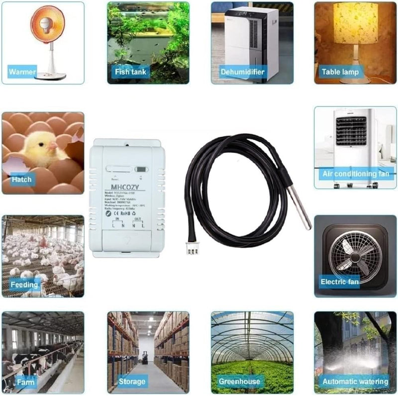 Zigbee Temperature Sensor Controller with Waterproof Probe,Tuya app Remote 16A Smart Switch(tuya zigbee hub Needed)
