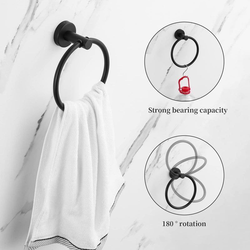 Towel Bar Set Mattel Black, Bathroom Accessories Set 5pcs Including 16'' Tower Bar, Towel Ring and 2 PCS Towel Hooks Black-5pcs-16inch