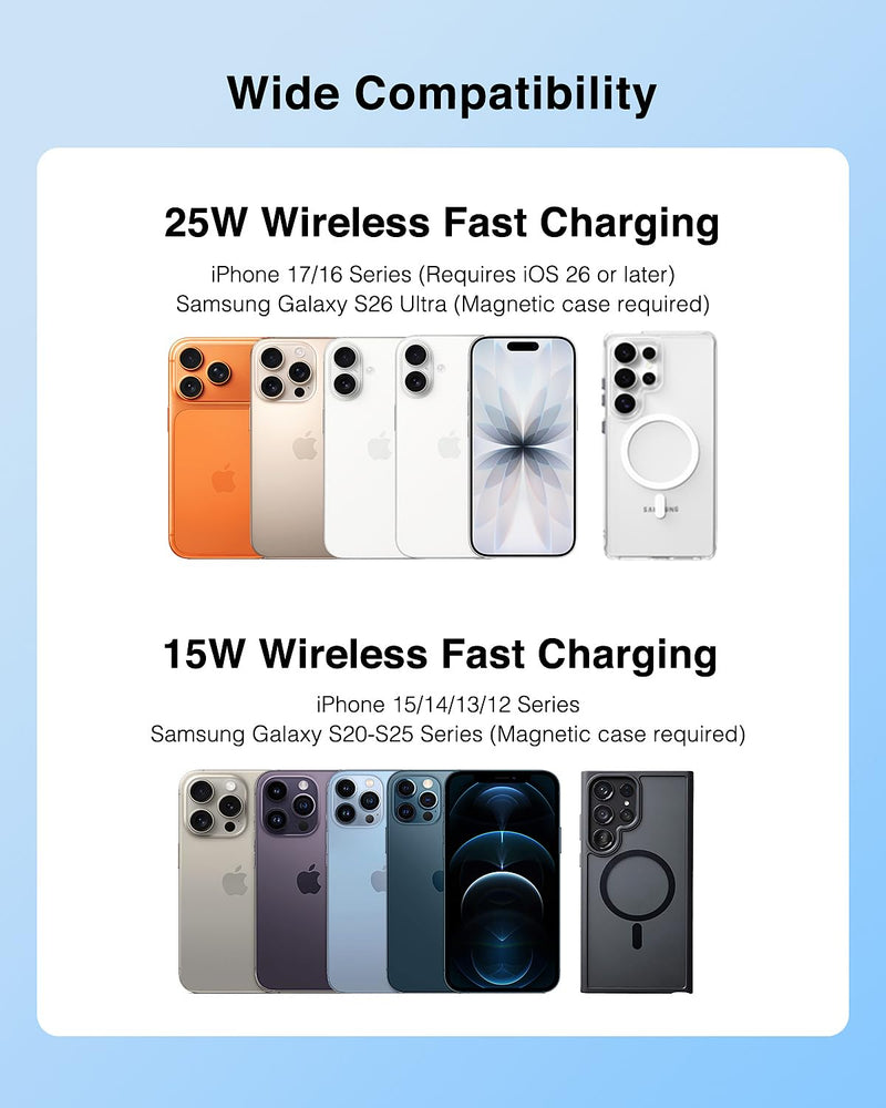 Qi2.2 25W Magnetic Vent Mount Car Charger with TEC Cooling Fan | Strong Magnetic Hold, 360° Adjustable Viewing, Wireless Air Vent Mount with 45W PD Adapter & USB-C Cable, for iPhone 12-17