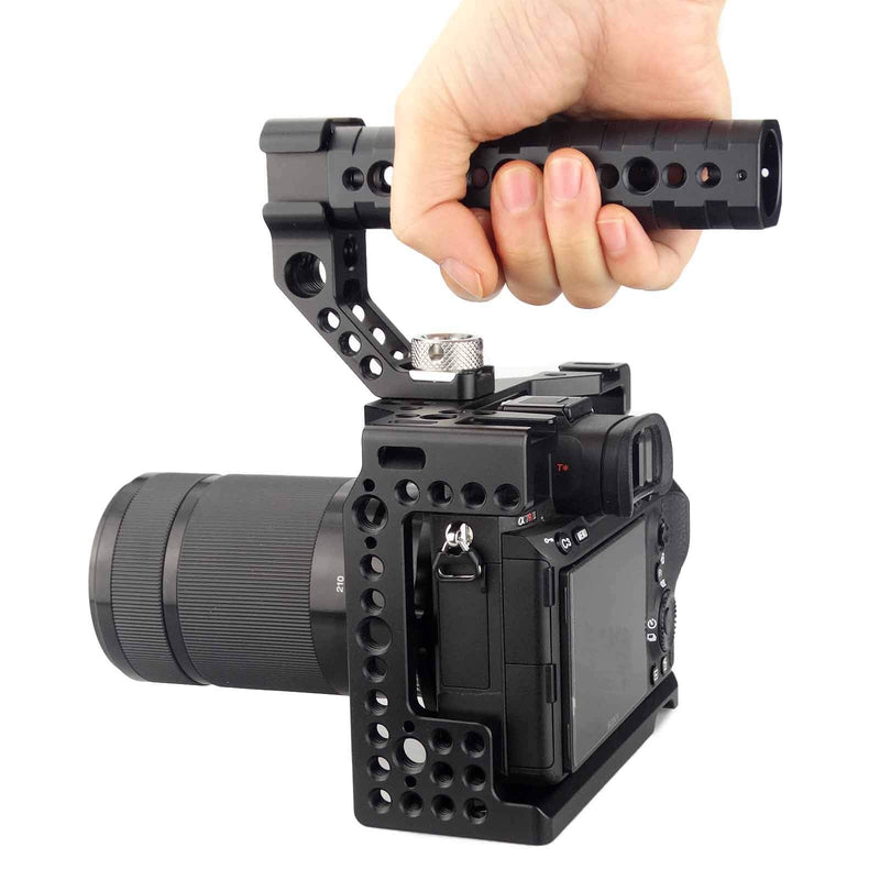 A7iii / A7riii Full Camera Cage Rig and ARRI Locating Top Handle,with 5 Cold Shoe Mounts, 1/4" & 3/8" ARRI Holes, for Sony A7III /A73 /A7RIII /A7R3 /A7M3(A7R Mark III/ILCE-7RM3) Cage + Top Handle