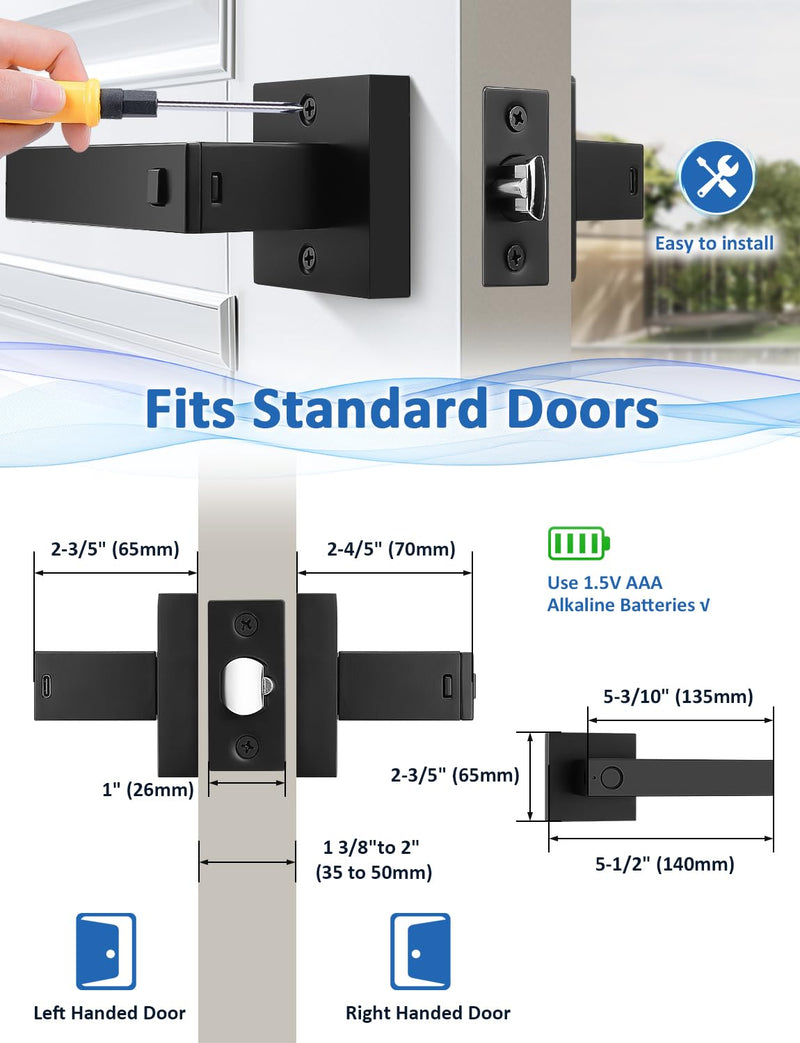 Tinewa Fingerprint Door Lock, Biometric Door Knob with Smart Lock, Keyless Entry Door Handle Lock with App, Bedroom, Office, Hotel, Pantry Matte Black