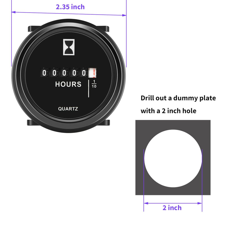 Mechanical Hour Meter Round 2" Quartz Engine Hour Timer Gauge for Air Compressor House Generator Tiller Chipper Truck AC 120V 220V 230V 240V