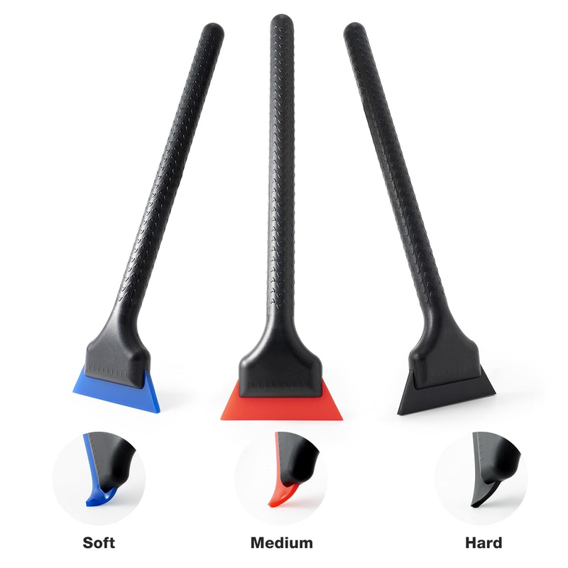 Gomake Vinyl Wrap Tool Kit Small Window Tint Squeegee for Vinyl PPF Tool, 3 PCS Different Hardness Rubber Blade Quarter Squeegee with Anti-Slip Handle for Car Corner Window Windshield Glass Mirror