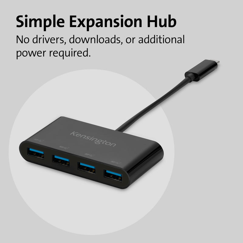 Kensington CH1200 USB-C 10Gbps 4-Port Hub, USB Type C to USB Adapter with 4 USB 3.0, Compatible with Thunderbolt 4, Thunderbolt 3, USB4 and USB-C Devices (K33616WW)