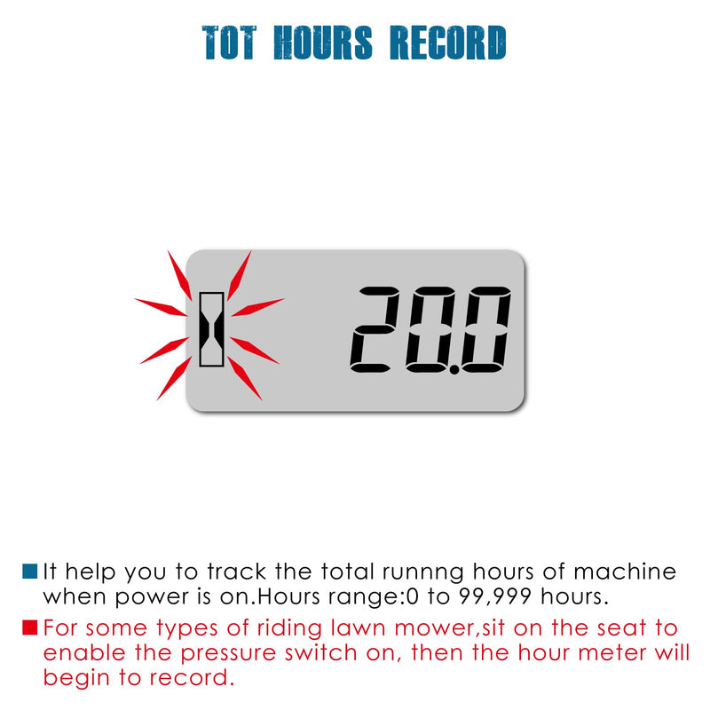Runleader Digital Hours Counter,AC/DC 5V to 277V for Garden Tractor Generator Scooter Club Car Forklift Leaf Trimmer etc.