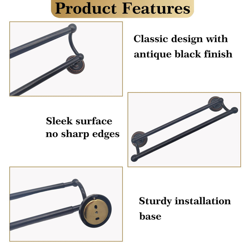Double Towel Bar, Antique Brass Towel Racks for Bathroom Wall Mount | Adjustable Vintage Black Towel Bar Fits 16.4-27.8 Inch Wall Space, Brass Rustproof Towel Rod Holder Bathroom Hardware