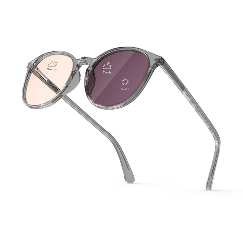 Rose Tinted Migraine Relief Glasses,Round Retro Blue Light Glasses for Light Sensitivity/Fluorescent LED/Photophobia Indoor & Outdoor - Photochromic Lens