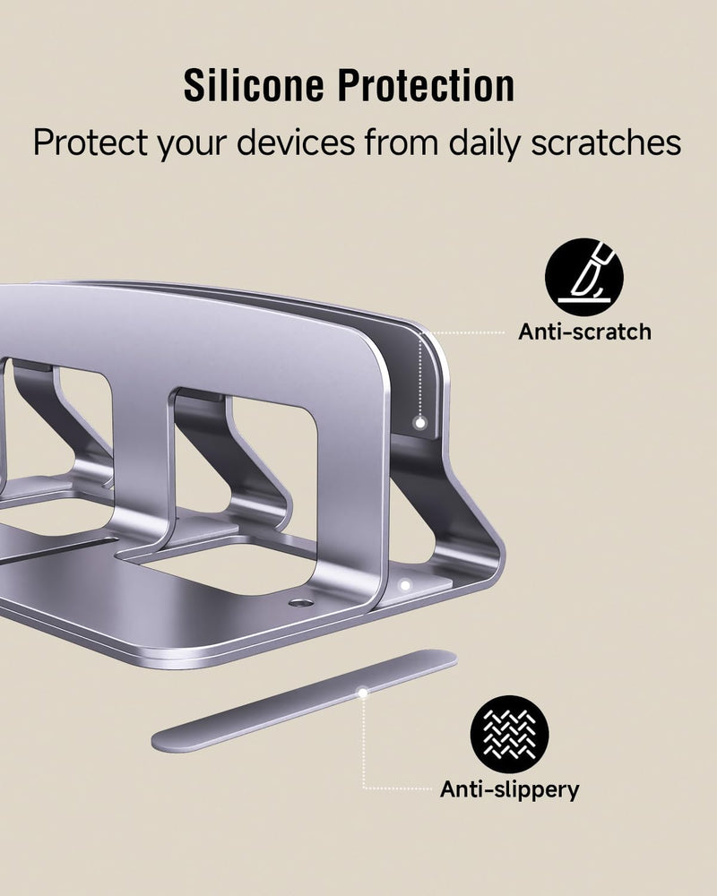 luminum Vertical Laptop Stand Dock Holder, Adjustable Slot Width 14-45mm | Space-Saving Upright Storage,for MacBook Pro Air,Mac,HP,Dell, Mac mini Computer Laptop Stand for Office Home, Up to 17" Silver-A