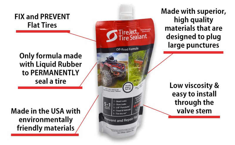 TireJect Off-Road Tire Sealant Kit - 5-in-1 Sealing - Fix and Prevent Flat Tires (10oz) 10oz