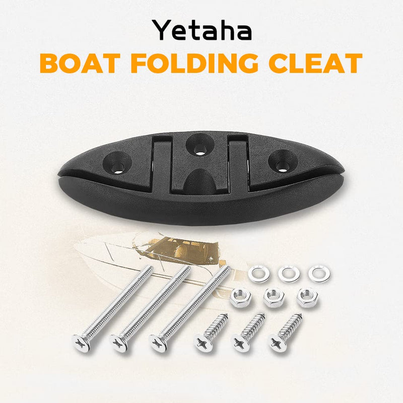 Yetaha Boat Folding Cleat, 4 Pack Flip Up Dock Mooring Cleat Marine Deck Rope Cleat Accessories with Mounting Screws for Boat Kayak, 5.12inch Black