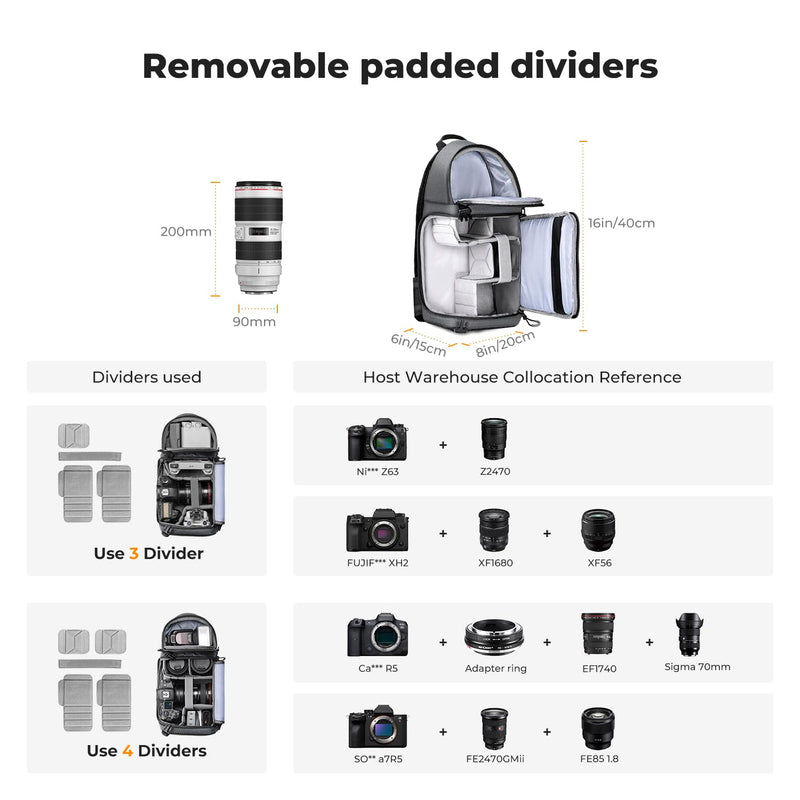 K&F Concept Camera Sling Bag Crossbody Bag Camera Shoulder Backpack DSLR/SLR/Mirrorless Photography Bags Compatible with Canon/Nikon/Sony/Fuji/Gopro/DJI Grey