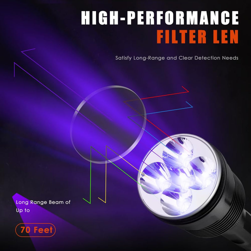 Black Light UV Flashlight, 5LEDs UV Light 50W Powerful Blacklight Torch Professional Grade Beam for Pet Urine Finding & Mineral, Antique Detection, Scorpion Search,Commercial Use (UV500_365nm) UV500_365nm