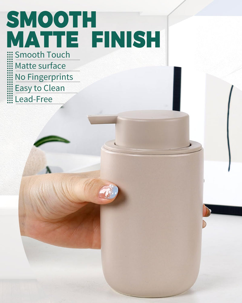BosilunLife Foam Soap Dispenser - Ceramic Foaming Hand Wash Dispenser for Bathroom Modern Farmhouse Small Soap Dispenser Lotion Hand Pump Dispenser for Kitchen Sink (Khaki, Foam Pump) Khaki-foam Pump