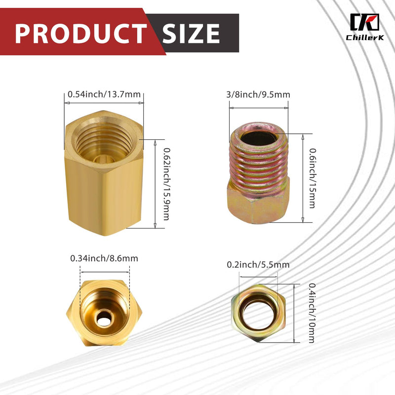 24 PCS 3/16" Brake Line Fittings Kit - 24 Threads Assortment for 3/16" Tube - Includes 8 PCS Unions, 16 PCS Nuts