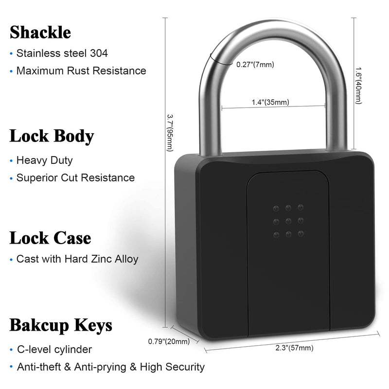 Fingerprint Padlock, Dhiedas Pad Lock with Fingerprint Bluetooth Key Waterproof Heavy Duty Combination Lock for Outdoor Fence Gate Shed Warehouse Gym Storage Yard 1.6 Inch Shackle