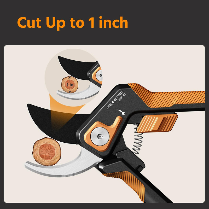 PrunePro Pruning Shears for Gardening Professional Bypass Hand Pruner Stainless Steel Sharp Blade Garden Scissors Plant Flower Garden Clipper Orange 1 Pack