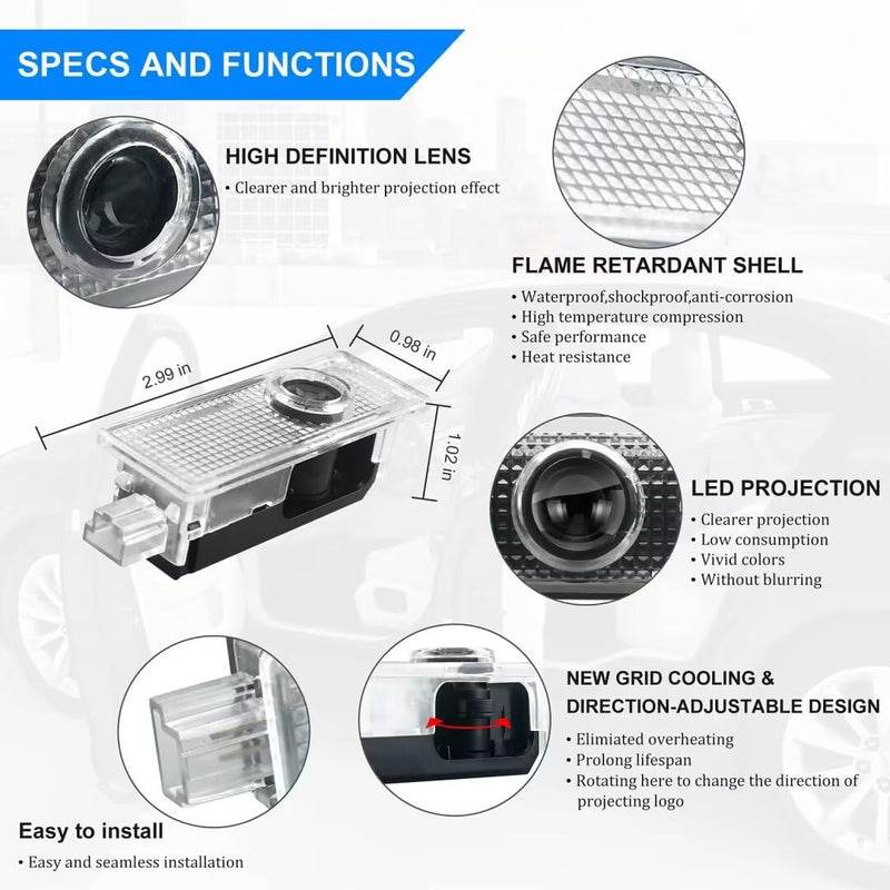 4Pcs Car Door Lights, HD LED Lighting Projector Welcome Light Is Compatible With 1/3/4/5/6/7/X1/X2/X3/X4/X5/X6/X7/M/Z/GT